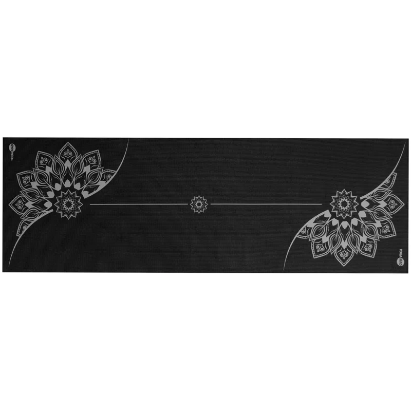 Fitness Mad Mandala Alignment Yoga Mat 4mm Black w/Grey Print-4